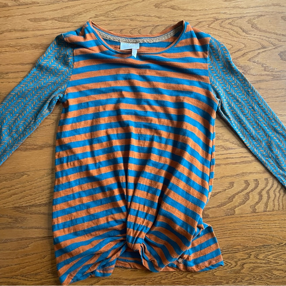 Matilda Jane Long Sleeve Tee Orange and Blue Striped